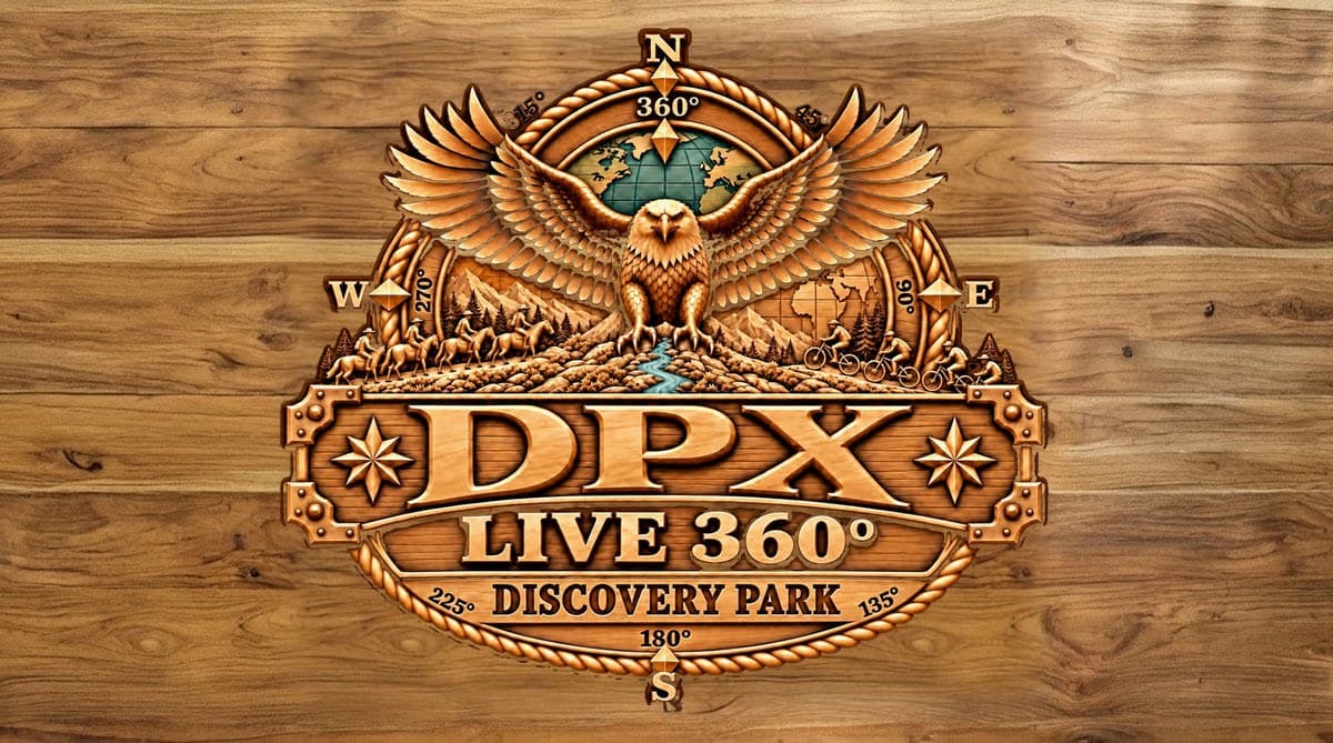 The Discovery Park logo carved in wood